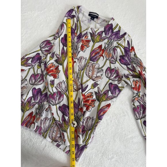 Womens Lands End Floral Cardigan Sweater 1X Button Front Pima Cotton - Picture 6 of 10
